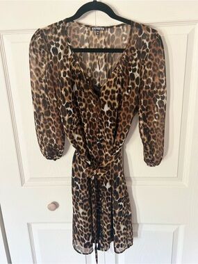 Express Leopard Print Mini Dress in Brown